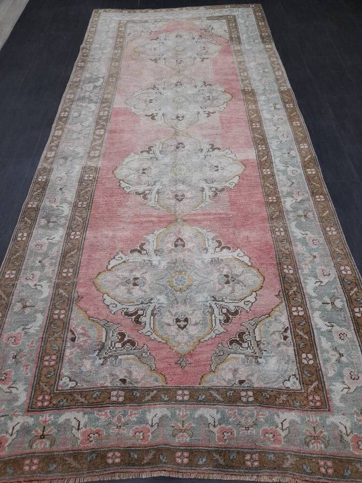 Beige Turkish Runner Rug 4' 8" x 11' 1" Hand-Knotted field