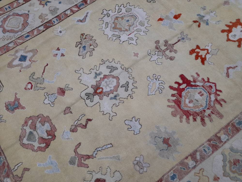 Beige Turkish Oushak Rug 9' x 12' 1" Hand-Knotted detail