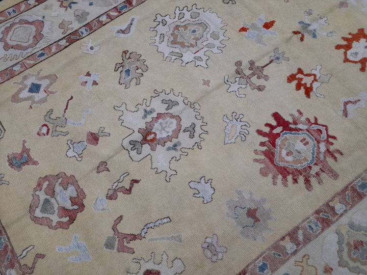 Beige Turkish Oushak Rug 9' x 12' 1" Hand-Knotted detail