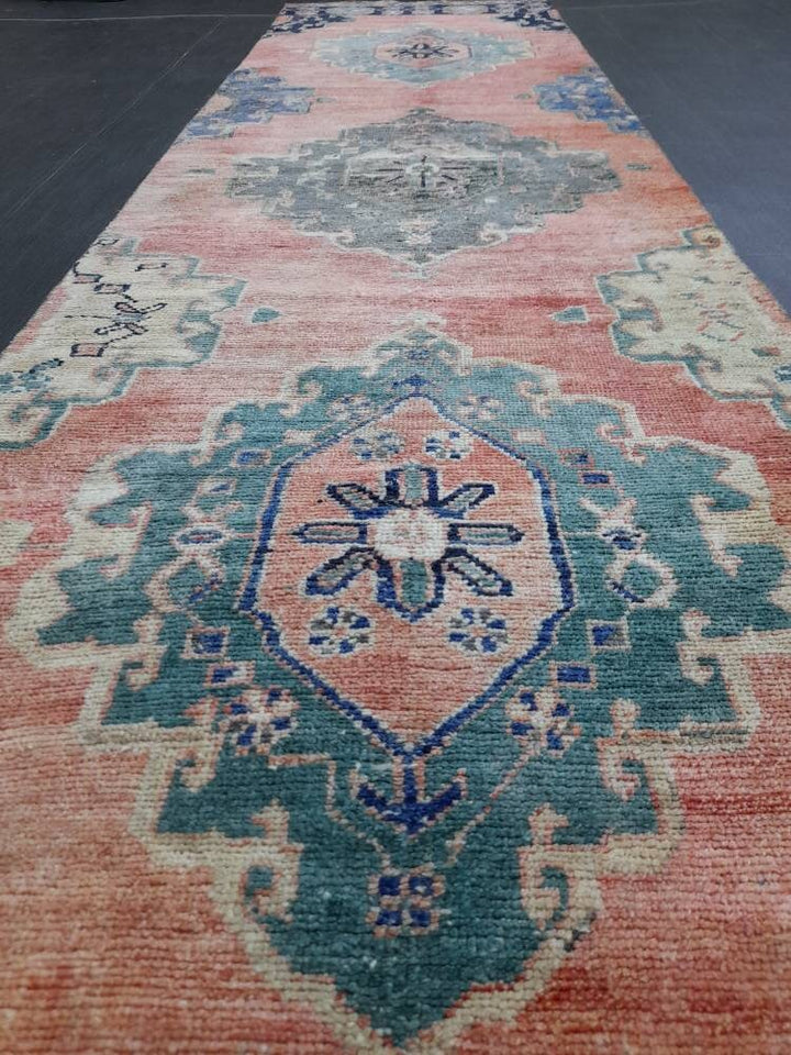 Beige Turkish Runner Rug 2' 5" x 11' 1" Hand-Knotted detail