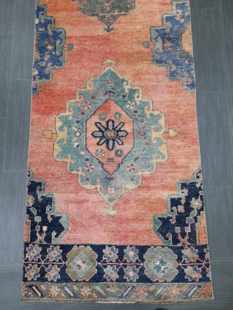 Beige Turkish Runner Rug 2' 5" x 11' 1" Hand-Knotted pattern