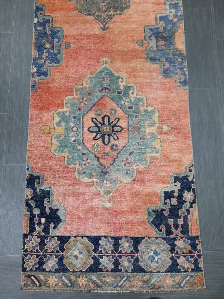 Beige Turkish Runner Rug 2' 5" x 11' 1" Hand-Knotted pattern