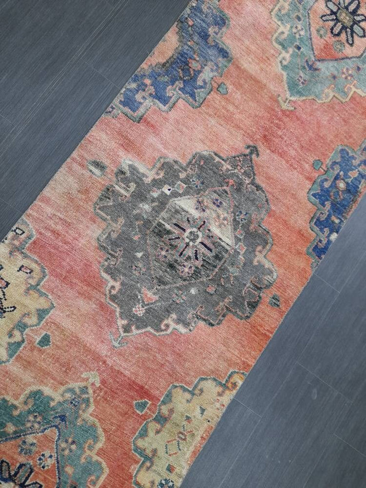 Beige Turkish Runner Rug 2' 5" x 11' 1" Hand-Knotted close-up