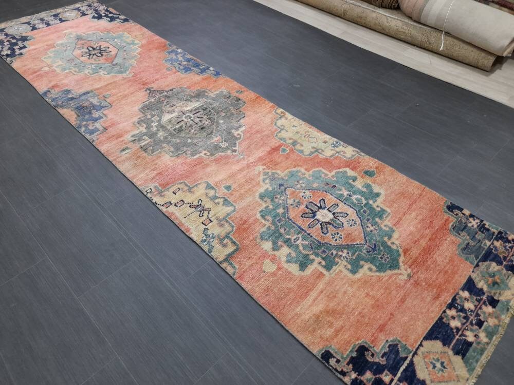 Beige Turkish Runner Rug 2' 5" x 11' 1" Hand-Knotted