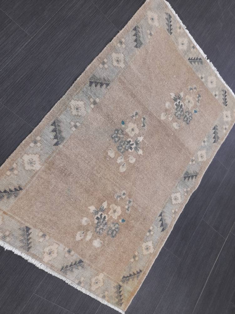 Beige Turkish Runner Rug 2' 3" x 3' 8" Hand-Knotted field
