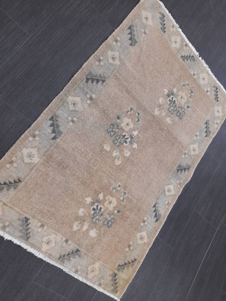 Beige Turkish Runner Rug 2' 3" x 3' 8" Hand-Knotted field