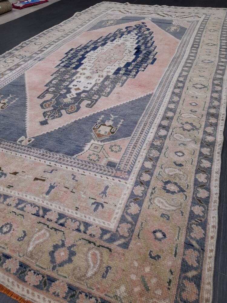 Blue Turkish Oushak Rug 5' 3" x 9' 11" Hand-Knotted | No. WR69060