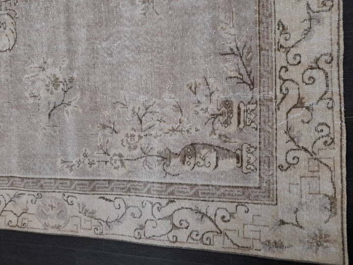 Rust Turkish Runner Rug 6' 6" x 10' Hand-Knotted texture