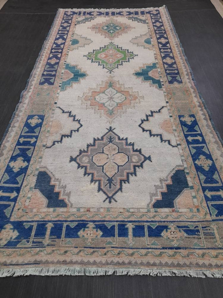 Beige Turkish Runner Rug 4' 11" x 10' 4" Hand-Knotted field