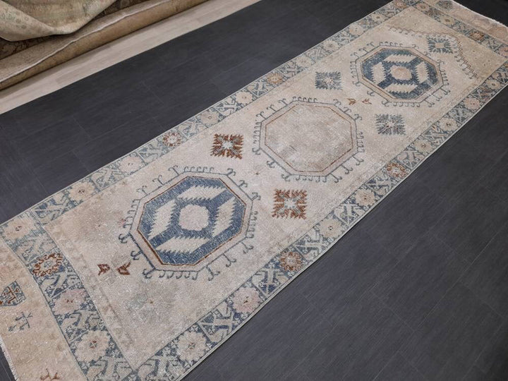 Beige Turkish Runner Rug 3' 10" x 13' Hand-Knotted field
