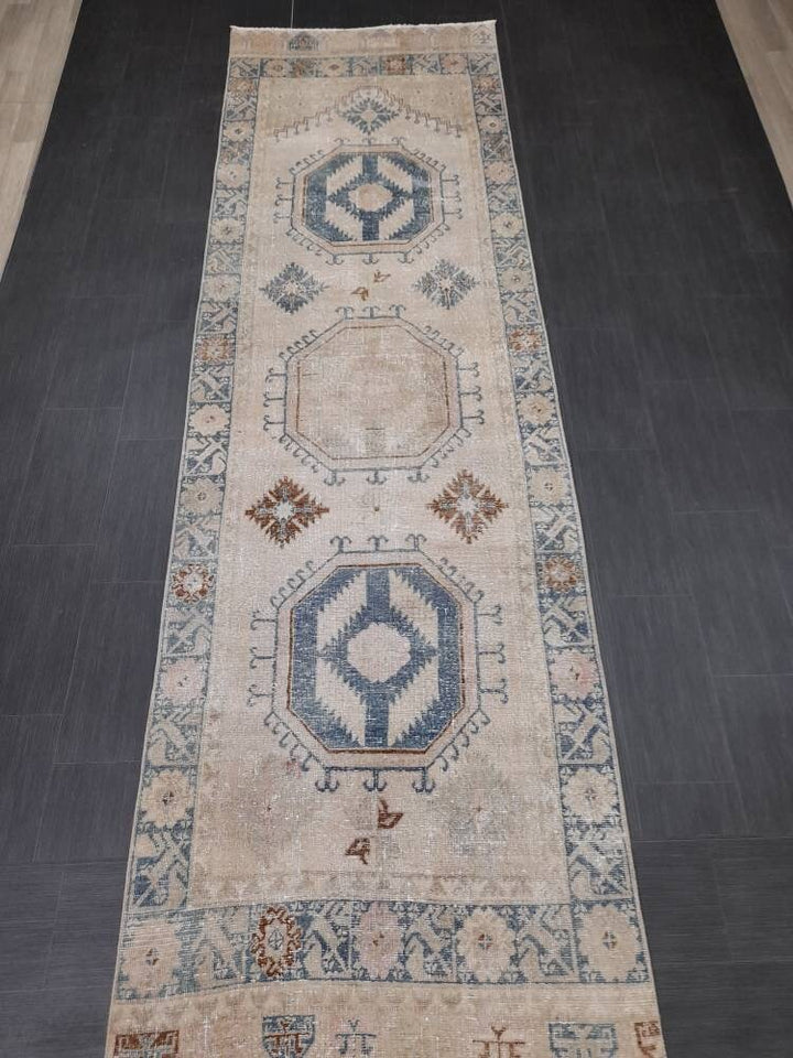 Beige Turkish Runner Rug 3' 10" x 13' Hand-Knotted reverse