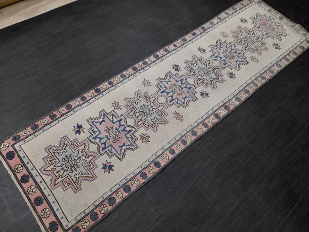 Beige Turkish Runner Rug 2' 7" x 9' Hand-Knotted reverse