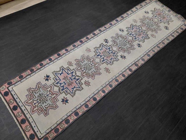 Beige Turkish Runner Rug 2' 7" x 9' Hand-Knotted reverse