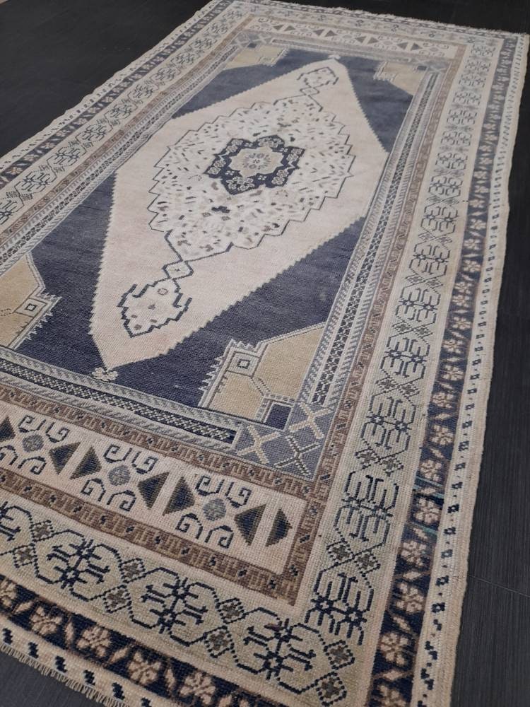 Blue Turkish Runner Rug 3' 11" x 7' 5" Hand-Knotted | No. WR71294