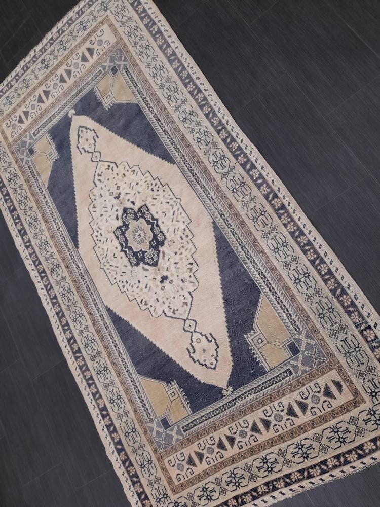 Blue Turkish Runner Rug 3' 11" x 7' 5" Hand-Knotted | No. WR71294