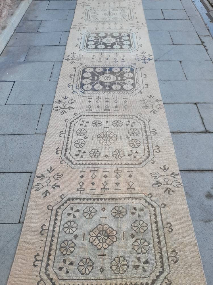 Beige Turkish Runner Rug 2' 11" x 23' 2" Hand-Knotted field