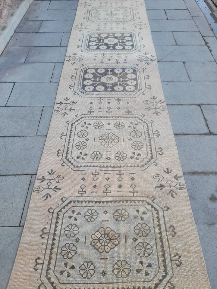 Beige Turkish Runner Rug 2' 11" x 23' 2" Hand-Knotted field