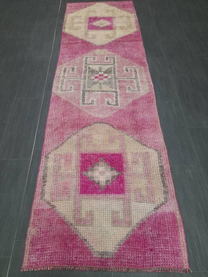 Beige Turkish Runner Rug 2' 5" x 8' 2" Hand-Knotted field