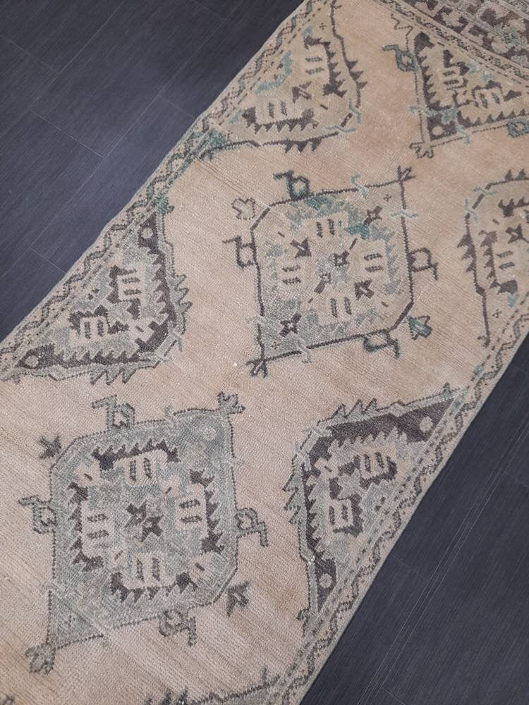 Beige Turkish Runner Rug 3' 1" x 10' 10" Hand-Knotted view