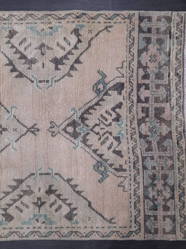Beige Turkish Runner Rug 3' 1" x 10' 10" Hand-Knotted close-up