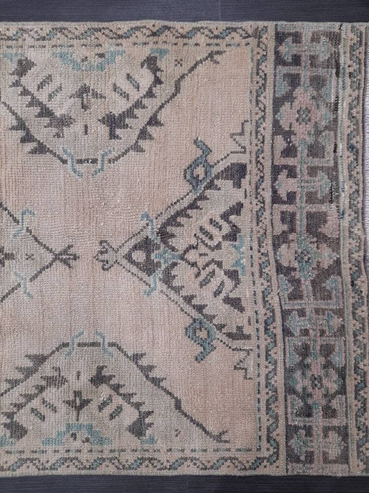Beige Turkish Runner Rug 3' 1" x 10' 10" Hand-Knotted close-up