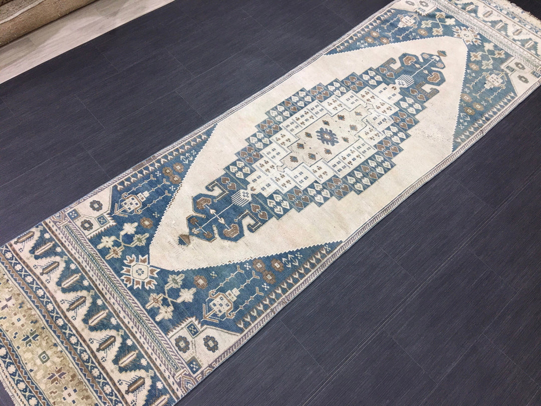 Beige Turkish Runner Rug 2' 10" x 9' 11" Hand-Knotted