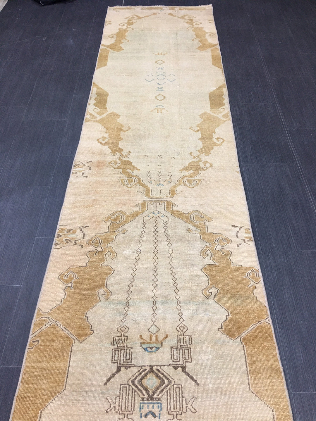 Beige Turkish Runner Rug 2' 7" x 14' Hand-Knotted pattern