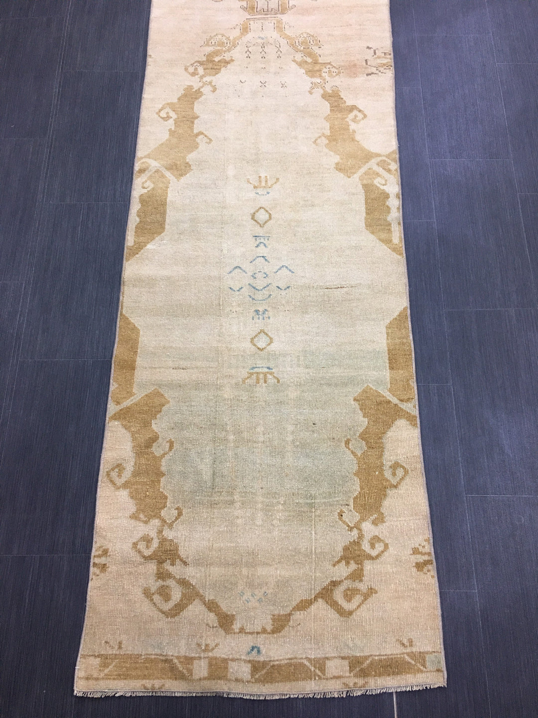 Beige Turkish Runner Rug 2' 7" x 14' Hand-Knotted field