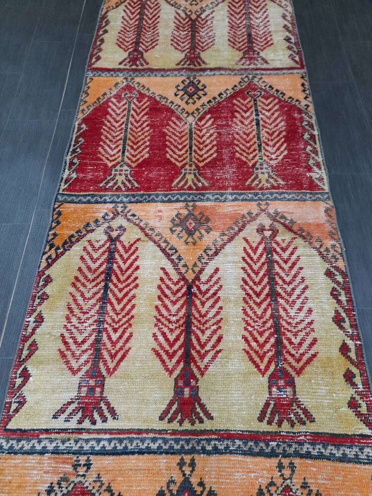 Beige Turkish Runner Rug 3' 1" x 11' 6" Hand-Knotted border
