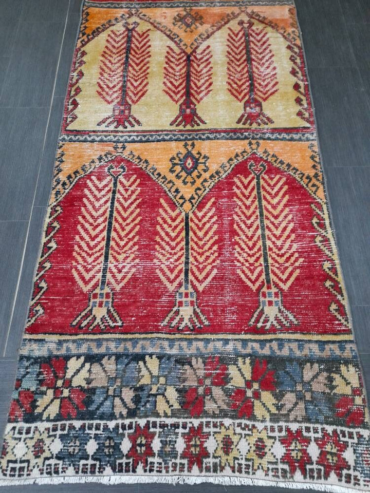 Beige Turkish Runner Rug 3' 1" x 11' 6" Hand-Knotted field