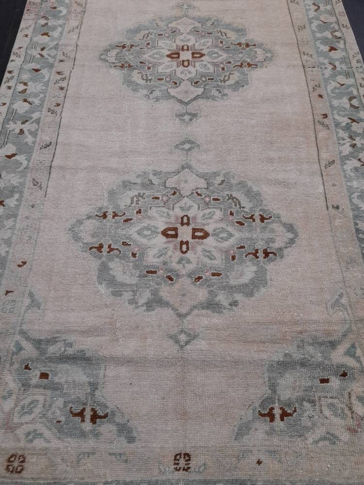 Beige Turkish Runner Rug 4' 6" x 10' 4" Hand-Knotted reverse