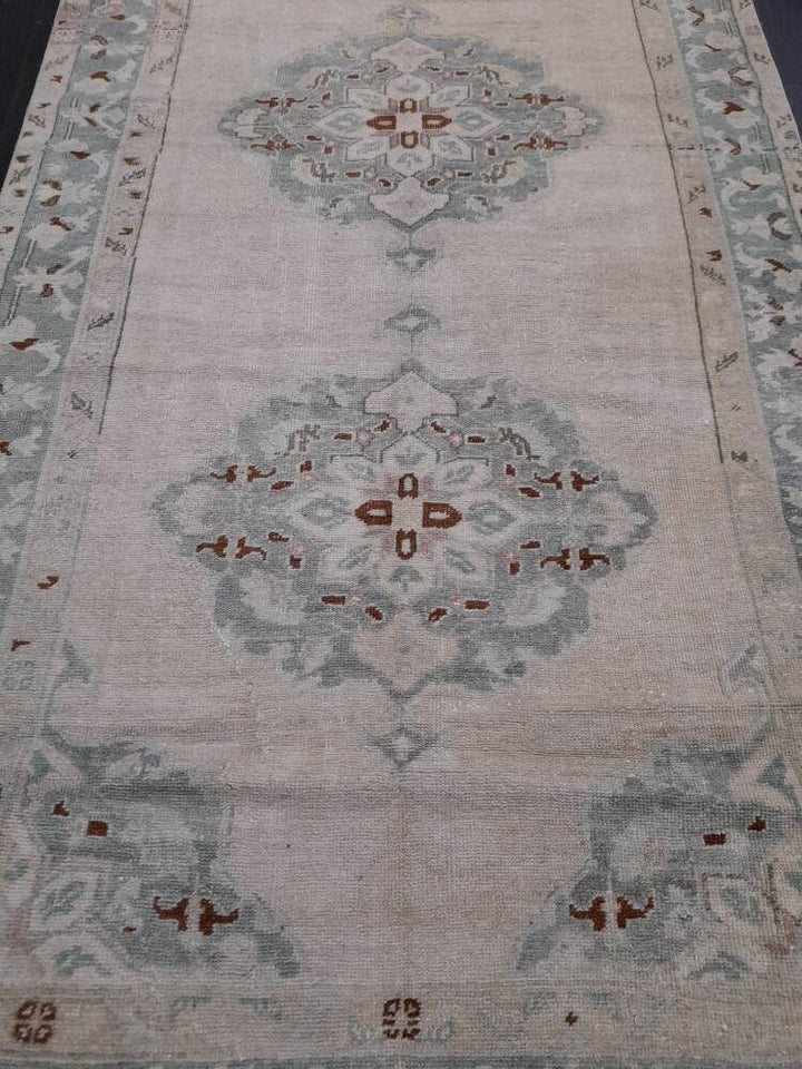 Beige Turkish Runner Rug 4' 6" x 10' 4" Hand-Knotted reverse