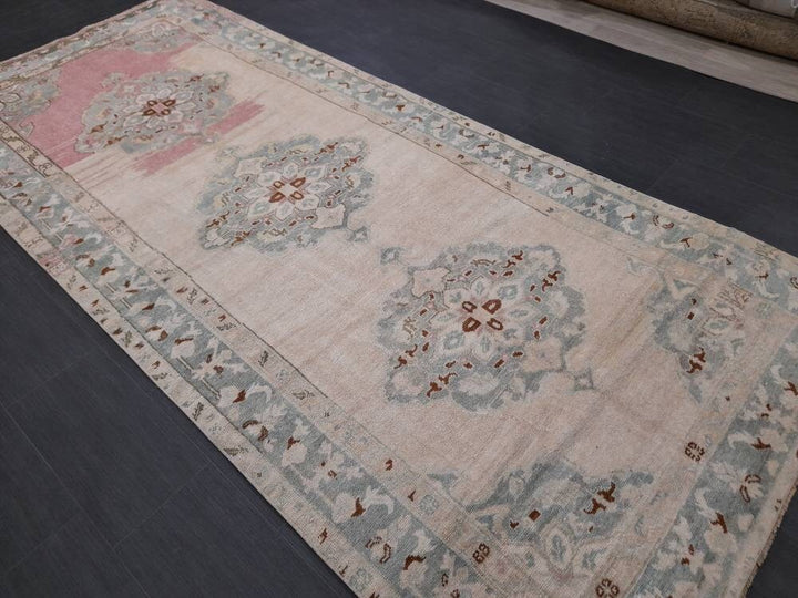 Beige Turkish Runner Rug 4' 6" x 10' 4" Hand-Knotted