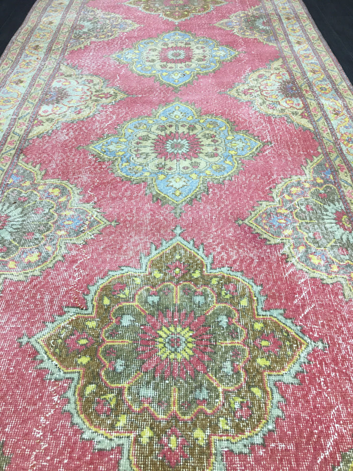 Beige Turkish Runner Rug 4' 11" x 12' 11" Hand-Knotted reverse