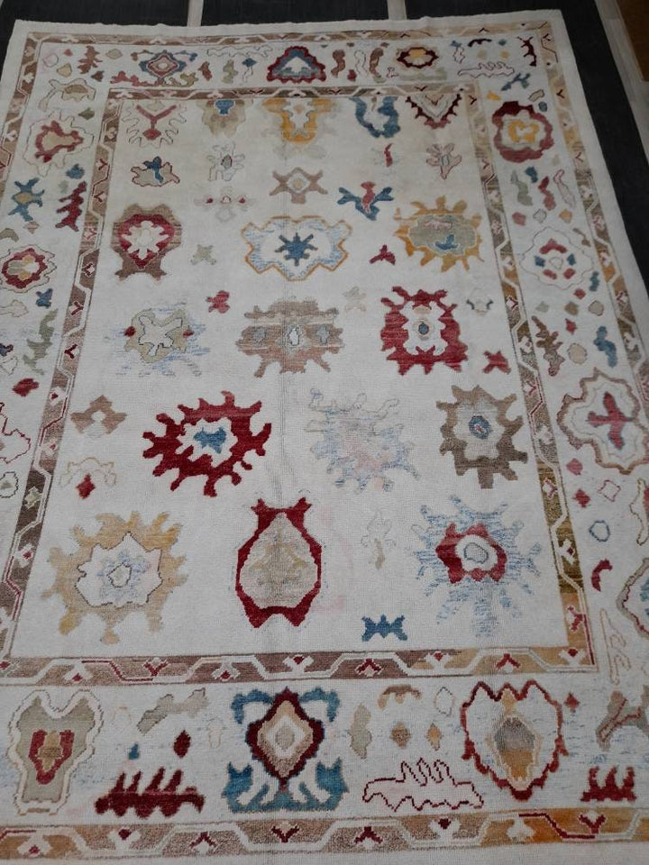 Beige Turkish Runner Rug 9' x 12' Hand-Knotted texture
