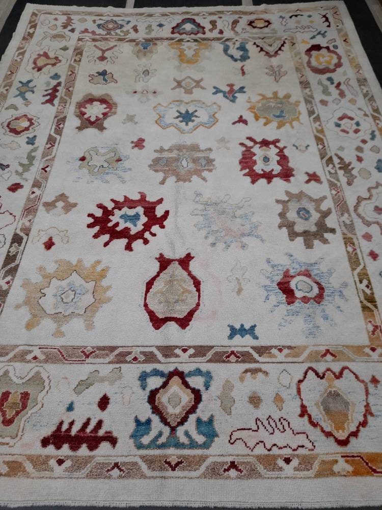 Beige Turkish Runner Rug 9' x 12' Hand-Knotted reverse