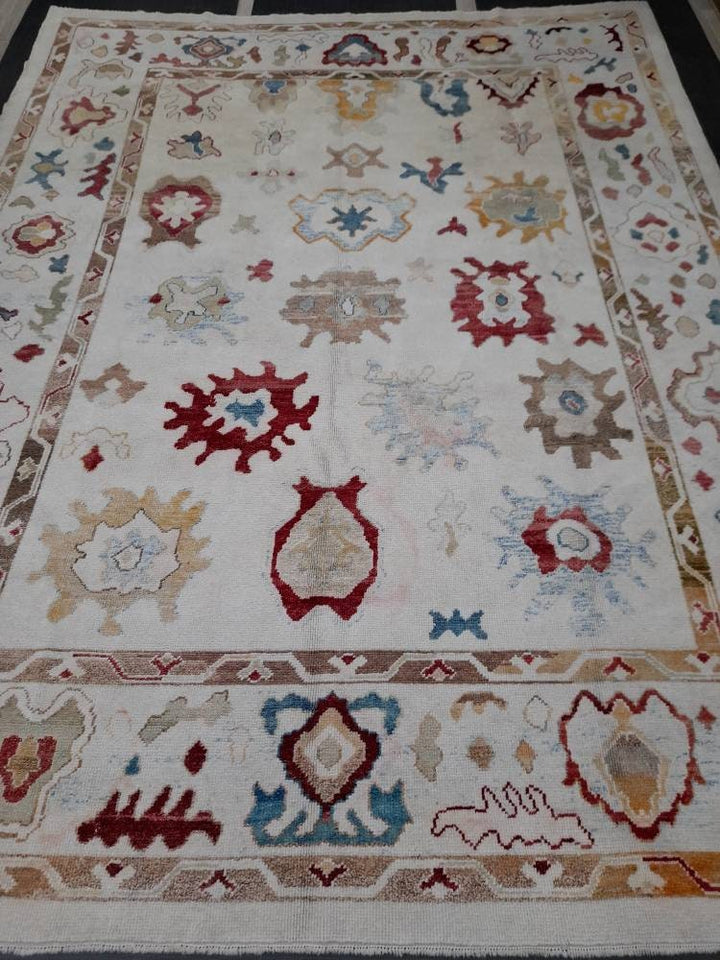 Beige Turkish Runner Rug 9' x 12' Hand-Knotted reverse