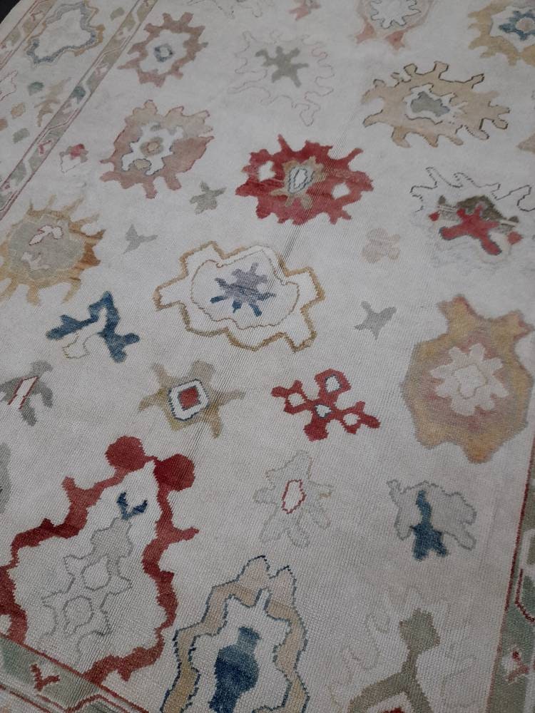 Beige Turkish Runner Rug 9' x 12' Hand-Knotted field