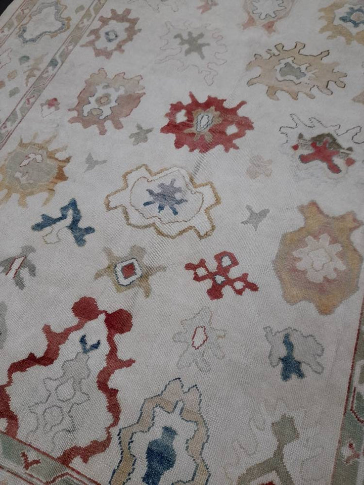 Beige Turkish Runner Rug 9' x 12' Hand-Knotted field