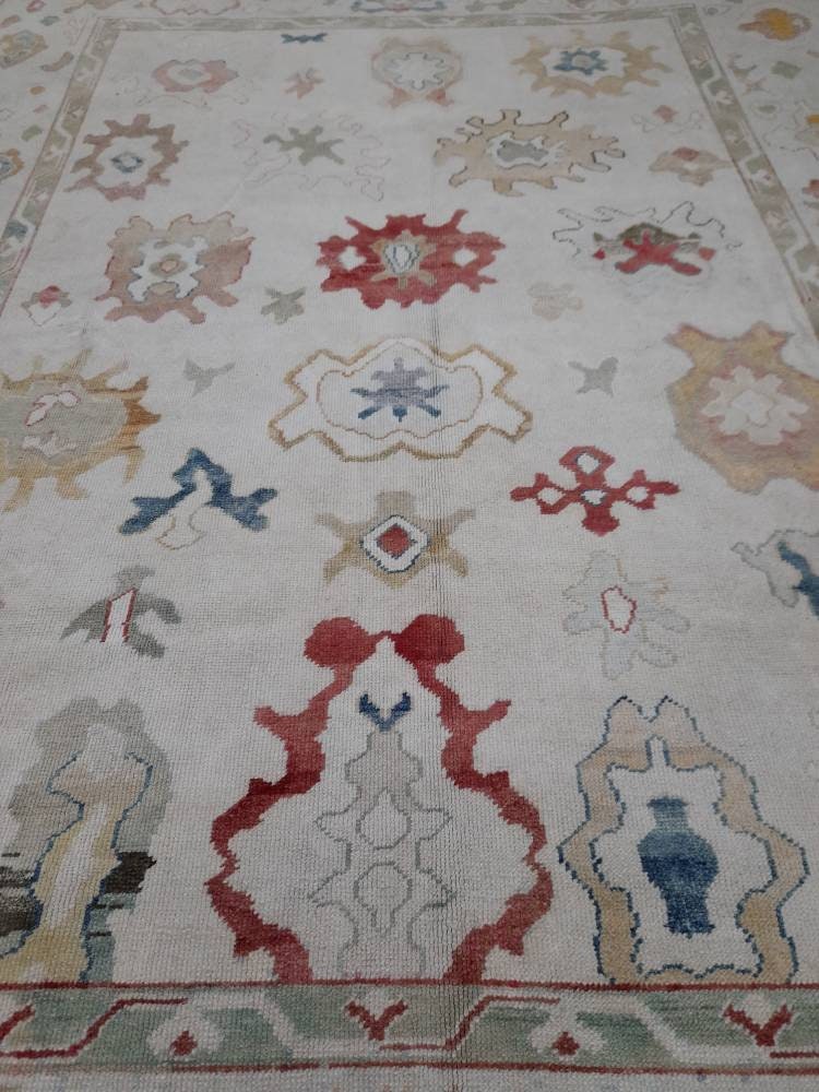 Beige Turkish Runner Rug 9' x 12' Hand-Knotted reverse