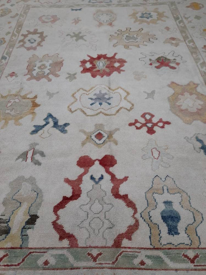 Beige Turkish Runner Rug 9' x 12' Hand-Knotted reverse