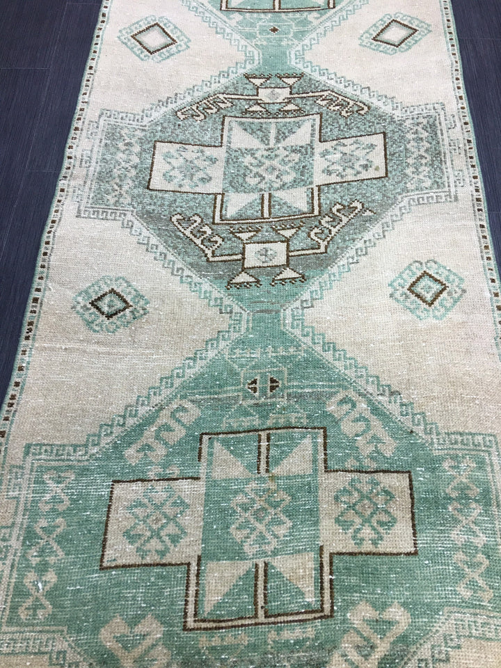 Green Turkish Runner Rug 2' 8" x 11' 7" Hand-Knotted | No. WR64758