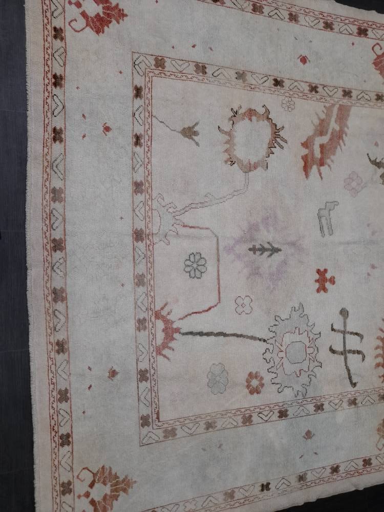 Beige Turkish Oushak Rug 9' x 12' 3" Hand-Knotted field