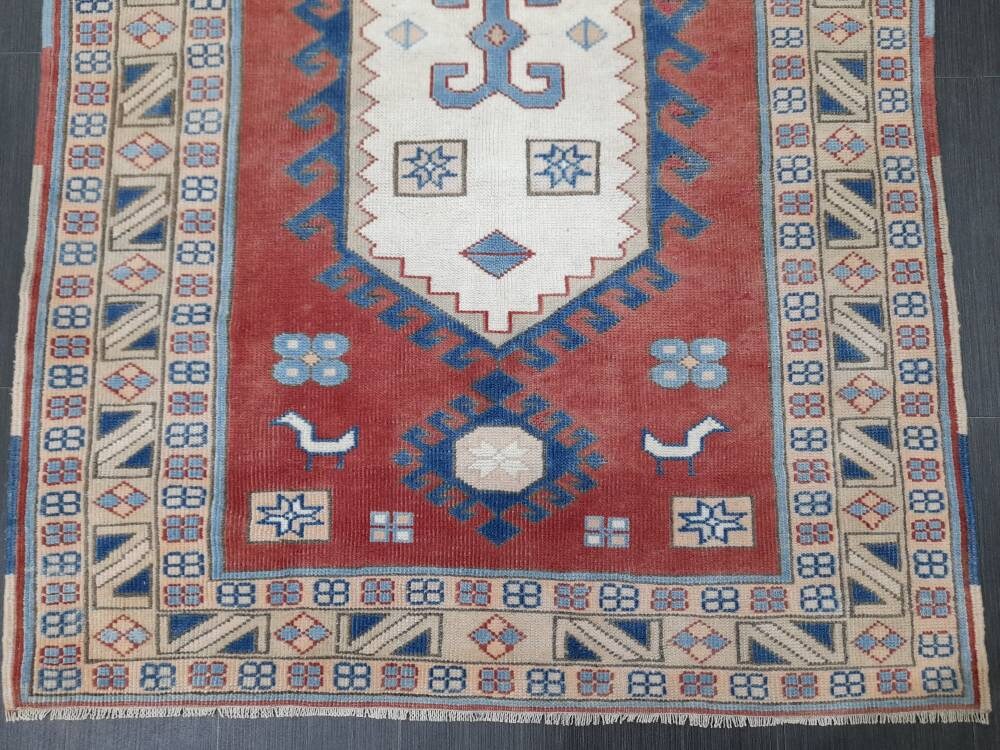 Tan Turkish Oushak Rug 4' 5" x 6' 4" Hand-Knotted pattern