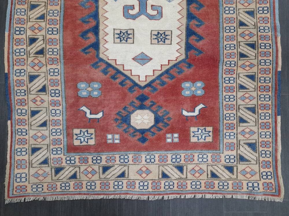Tan Turkish Oushak Rug 4' 5" x 6' 4" Hand-Knotted reverse