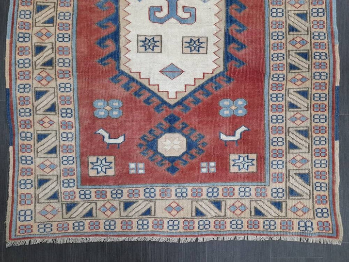 Tan Turkish Oushak Rug 4' 5" x 6' 4" Hand-Knotted reverse