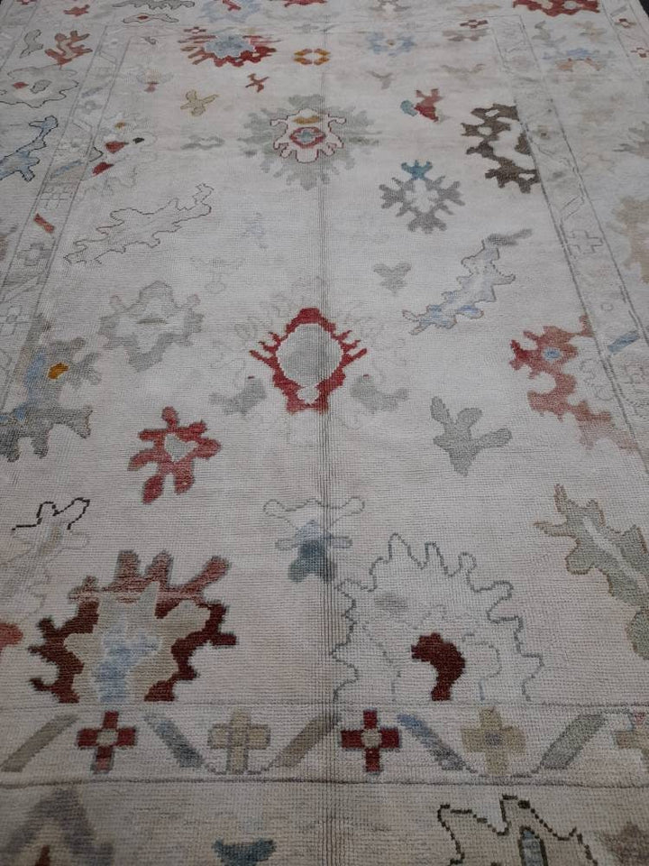 Beige Turkish Oushak Rug 8' 6" x 12' 2" Hand-Knotted texture