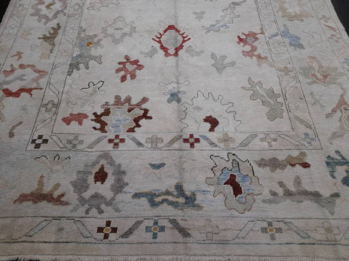 Beige Turkish Oushak Rug 8' 6" x 12' 2" Hand-Knotted close-up