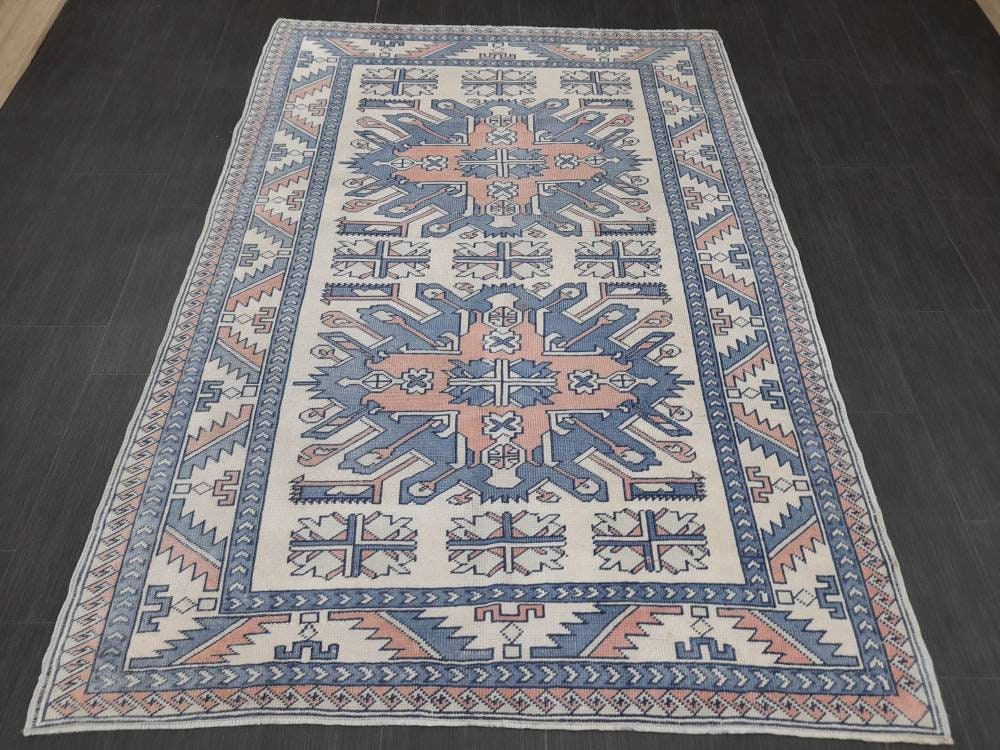 Blue Turkish Runner Rug 4' 7" x 6' 6" Hand-Knotted | No. WR66170