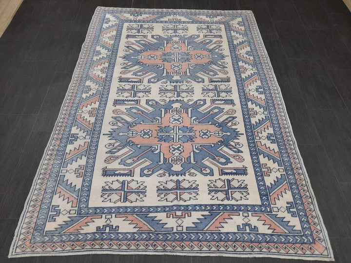Blue Turkish Runner Rug 4' 7" x 6' 6" Hand-Knotted | No. WR66170